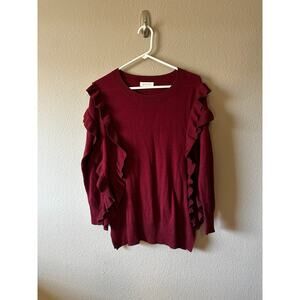 Grace & Lace Womens Long Sleeve Ruffle Sweater In Cabernet Size Small - Red S